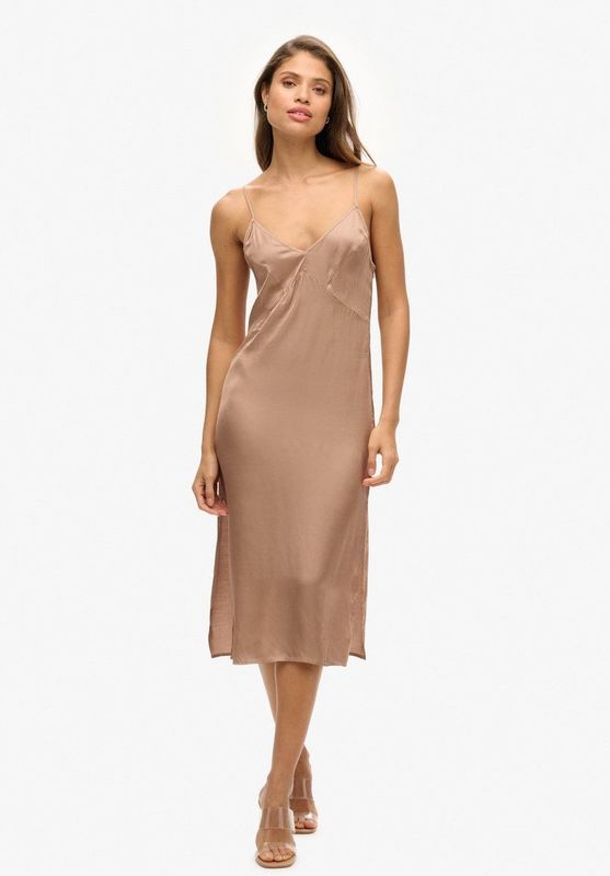 Superdry - Satin Cami Slip - Midi-jurk - Zwart - 100% Viscose