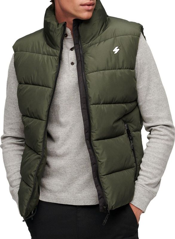 Superdry - Sports Puffer - Gilet - Zwart - Duurzame Waterafstotendheid, Fleece Voering