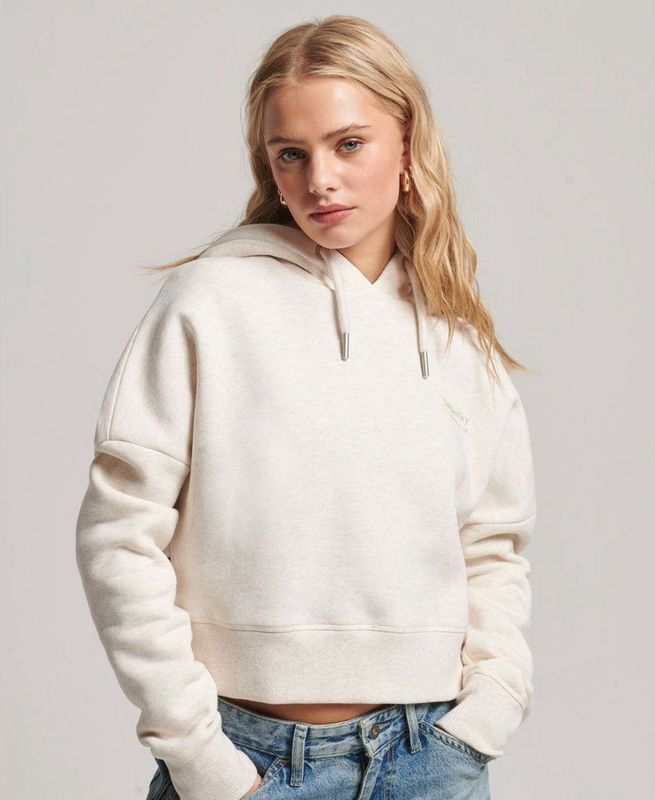 Superdry - Vintage Logo Crop Hoodie - Beige - Polyester/Katoen