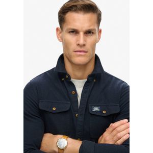 Superdry - M4010723A - Flanellen Werkoverhemd - Marineblauw - Lange Mouwen - Biologisch Katoen