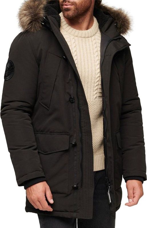 Superdry - M5011741A - Parka - Zwart - Polyester - Afneembare Capuchon en Imitatiebont
