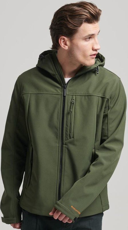 Superdry - Hooded Soft Shell Jacket - Jas - Dark Moss Green - Capuchon met Verstelbaar Trekkoord