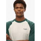 Superdryvoor mannen. M6010801A Essential baseball t-shirt lange mouw wit, groen (S), Casual, Katoen, Lange mouwen