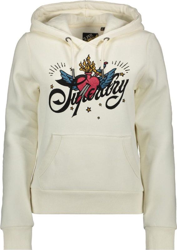 Superdry Trui Tattoo Script Graphic Hoodie 958a Cream Dames