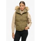 Superdry - Everest Faux Fur - Vest - Groen - Slim Fit - Gewatteerd Puffer