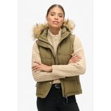 Superdry - Everest Faux Fur - Vest - Groen - Slim Fit - Gewatteerd Puffer