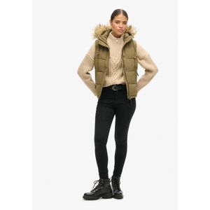 Superdry - Everest Faux Fur - Vest - Groen - Slim Fit - Gewatteerd Puffer