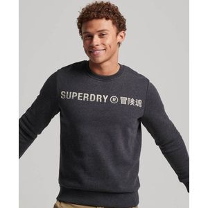 Superdry Workwear Logo Vintage Crew Heren Trui - Raven Black Marl