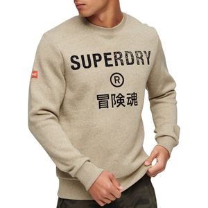 Superdry Workwear Logo Vintage Crew Heren Trui - Tan Brown Fleck Marl
