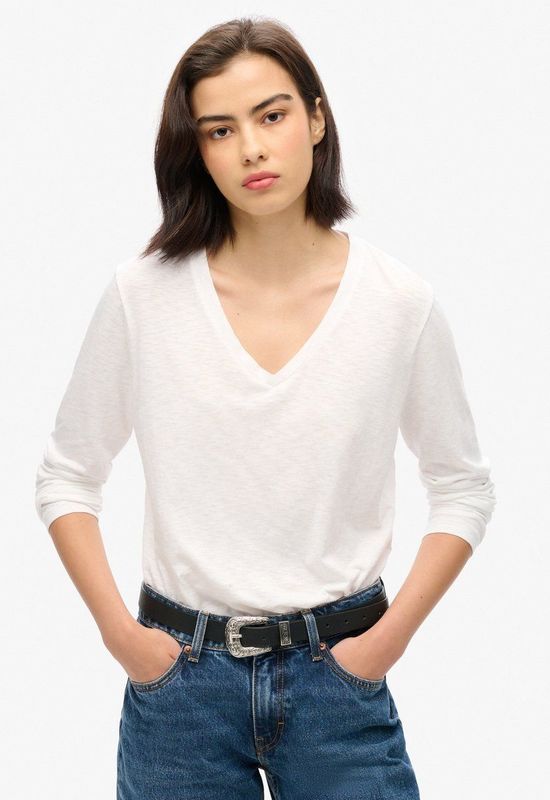 Superdry - Shirt - Wit - Lange Mouw - Losse Pasvorm