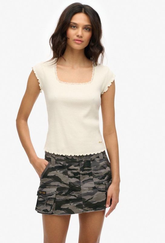 Superdry - Casual Rok - Grijs - Camouflage - Katoen - Relaxte Pasvorm