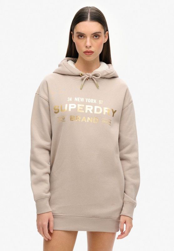 Hoodiejurk - Metallic Logo - Geborsteld - Oversized Pasvorm - Zwart