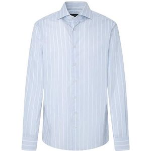 Hackett London Heren Micro Wide Stripe Shirt, Blauw (blauw/wit), 40