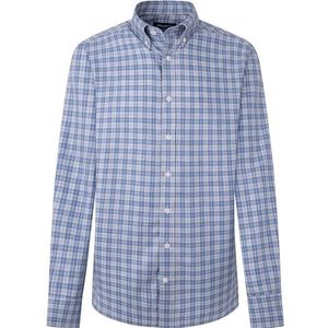 Hackett London Heren Melange Poplin geruit overhemd, Blauw (Blauw/Grijs), S