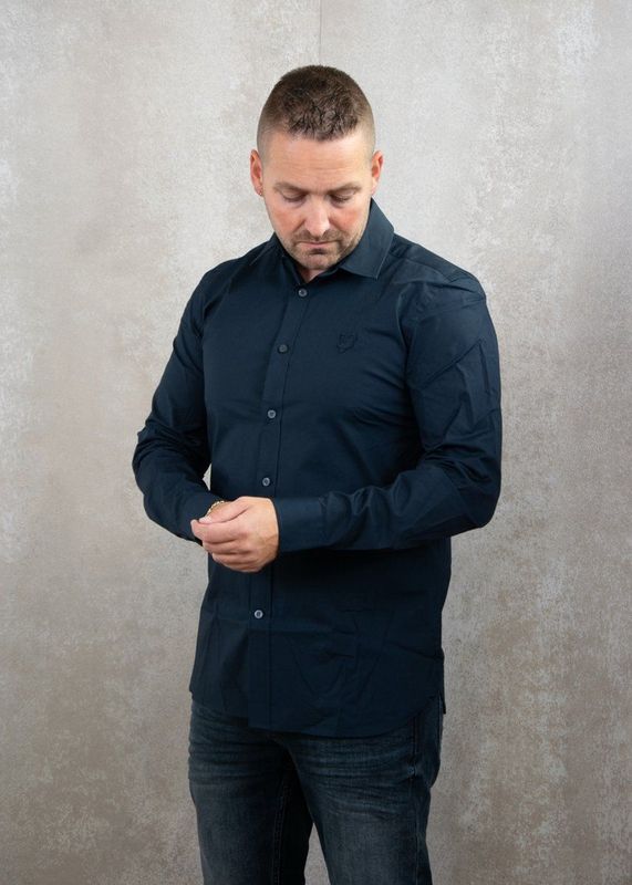 Lyle & Scott - Tonal Eagle - Overhemd - Donker Marineblauw - Katoen Poplin