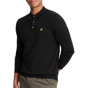 Lyle & Scott Cotton Merino Long Sleeve Knitted Polo Truien & Vesten Heren Sweater Hoodie Vest Zwart