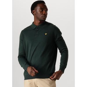 LYLE & SCOTT - COTTON MERINO LONG SLEEVE KNITTED POLO - Donkergroen - Katoen en Merinowol