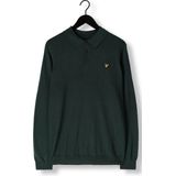 LYLE & SCOTT - COTTON MERINO LONG SLEEVE KNITTED POLO - Donkergroen - Katoen en Merinowol