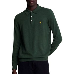 LYLE & SCOTT - COTTON MERINO LONG SLEEVE KNITTED POLO - Donkergroen - Katoen en Merinowol