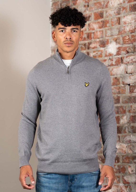 Lyle & Scott - Truien - Grijs - Katoen - Cotton Merino Quarter Zip Jumper