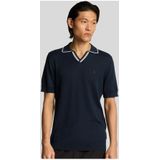 Lyle & Scott gebreide polo met open kraag en punt - donkerblauw