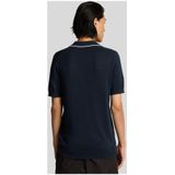 Lyle & Scott gebreide polo met open kraag en punt - donkerblauw