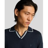 Lyle & Scott gebreide polo met open kraag en punt - donkerblauw