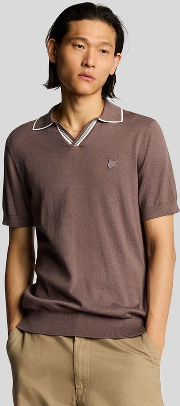 Lyle & Scott gebreide polo met open kraag en punt - pruimtruffel