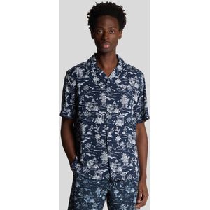Lyle & Scott - Botanische Tuin Print Resort Shirt - Donker Navy - Korte Mouwen Geweven Overhemden