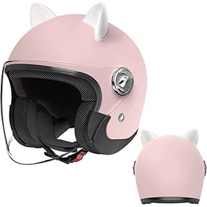 Open Helm · Jeugd Klassieke Kat Oren Elektrische Scooter Open Gezicht 3/4 Motorhelm,Scooter Lichte Bromfiets Helm ATV Straat Helm,DOT Goedgekeurd 6,50CM-64CM