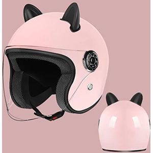 NAIQIALUO Open Helm · Jeugd Klassieke Kat Oren Elektrische Scooter Open Gezicht 3/4 Motorhelm,Scooter Lichte Bromfiets Helm ATV Straat Helm,DOT Goedgekeurd 11,50CM-64CM