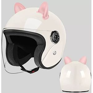 NAIQIALUO Open Helm · Jeugd Klassieke Kat Oren Elektrische Scooter Open Gezicht 3/4 Motorhelm,Scooter Lichte Bromfiets Helm ATV Straat Helm,DOT Goedgekeurd 20,50CM-64CM