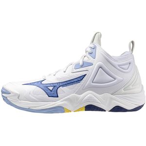 Mizuno - WAVE MOMENTUM 3 MID - Korfbalschoenen - Wit/BellwetherBlauw/BelAirBlu