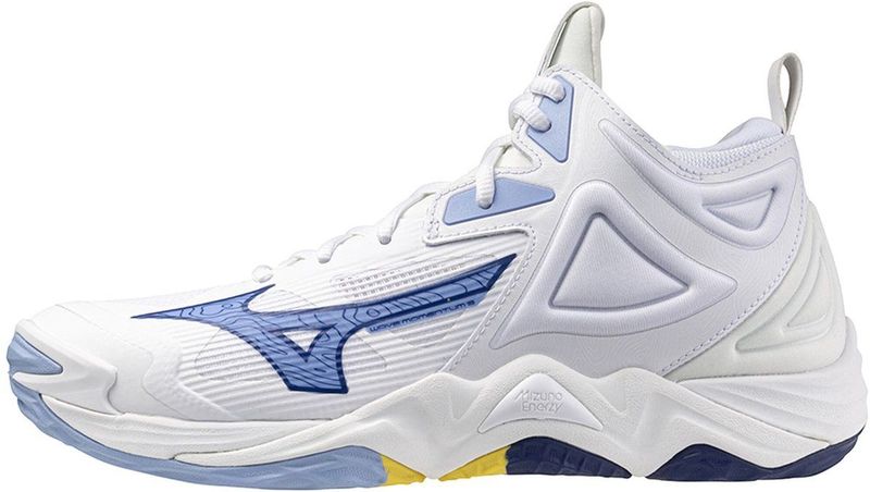Mizuno - WAVE MOMENTUM 3 MID - Korfbalschoenen - Wit/BellwetherBlauw/BelAirBlu