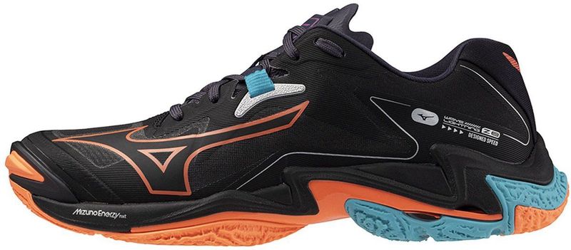 Mizuno - WAVE LIGHTNING Z8 - Volleybalschoenen - Zwart/Neon Flame/Peacock Blauw