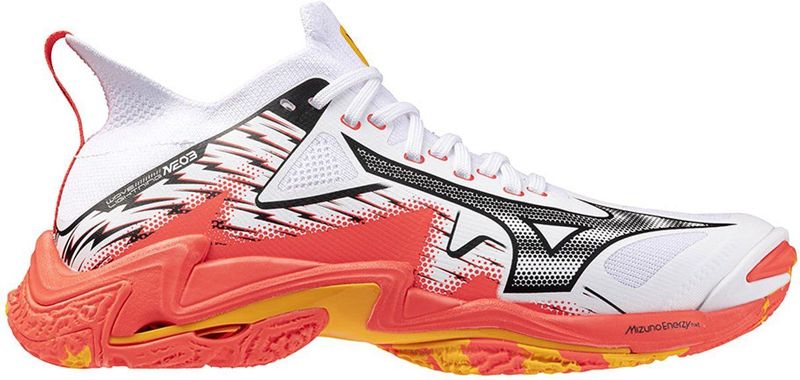 Mizuno - WAVE LIGHTNING NEO 3 - Volleybalschoenen - Wit/Fiery Coral 2/Citrus