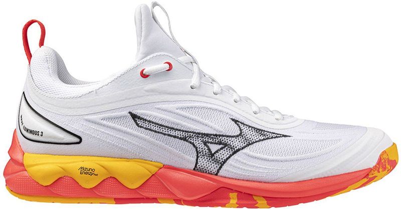 Mizuno WAVE LUMINOUS 3 Volleybalschoenen Wit/Fiery Coral 2/Citrus Dames/Heren Maat 37
