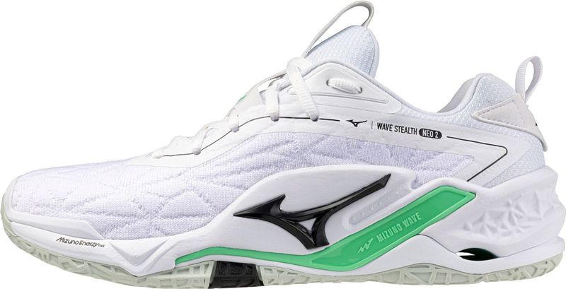 Mizuno - WAVE STEALTH NEO 2 - Handbalschoenen - Wit/Zwart/Frozen Emerald - Dames/Heren