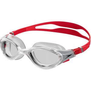 Speedo Biofuse 2.0-zwembril, uniseks, gepatenteerde eenvoudige aanpassing, anti-condens, anti-lek, verbeterde pasvorm, verbeterd comfort, rood/zilver/helder, eenheidsmaat