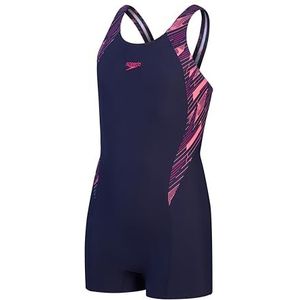 Speedo Hyperboom Splice Legsuit voor meisjes, chloorbestendig, sneldrogend, stretchstof, comfortabele pasvorm, 1 stuk legging (verpakking van 1), True Navy/Elektrisch Roze/Fandango Roze, 5-6 jaar