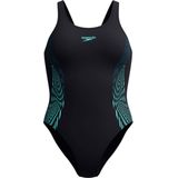 Speedo - Eco+ Placement Muscleback - Badpak - Zwart Groen - Duurzaam Materiaal