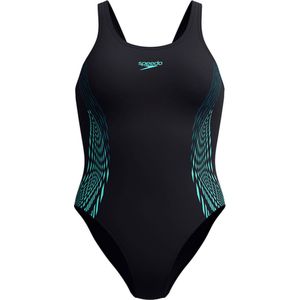 Speedo - Eco+ Placement Muscleback - Badpak - Zwart Groen - Duurzaam Materiaal