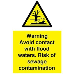 Waarschuwingsbord ""Avoid contact with inlood water"", ""Risk of sewage contamination"", 400 x 600 mm, A2P