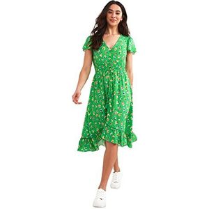 Joe Browns Theejurk met korte mouwen en knoopsluiting, bloemenpatroon, casual jurk voor dames (1 stuk), Groen, 34