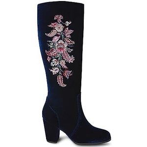 Joe Browns Vrouwen Boutique Bloemen Geborduurd Fluwelen Knie Hoge Hakken Laarzen Mode, Navy Multi, 6 UK, marine Multi, 39 EU