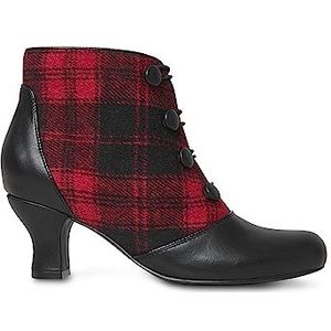 Joe Browns Dames Vintage Tartan Check Button Detail enkellaarzen, zwart/rood, 5 UK, Zwart/Rood, 38 EU