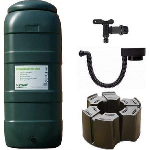 Luxe voordeelset 100L groen Rainsaver regenton + kraan + voet + vulautomaat - muurmodel - waterton