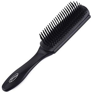 Fine Lines Haarborstel met 7 rijen voor dames en heren, zwart rubberen kussentamer, ideaal voor krullend of fijn haar en haarverlengingen, perfecte reisgenoot - lichtgewicht en comfortabel ontwerp