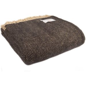 Plaid Visgraat Zwart met Lichtbruin (Vintage) - 150x183 - Nieuw Wol - Tweedmill UK