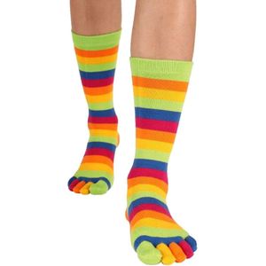 TOETOE - Essentieel Middenkalf Gestreept Katoen Teen Sokken (Groen, 35-46)